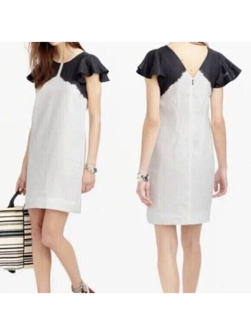 NEW J. CREW dip dyed black and white 100% linen dress small
